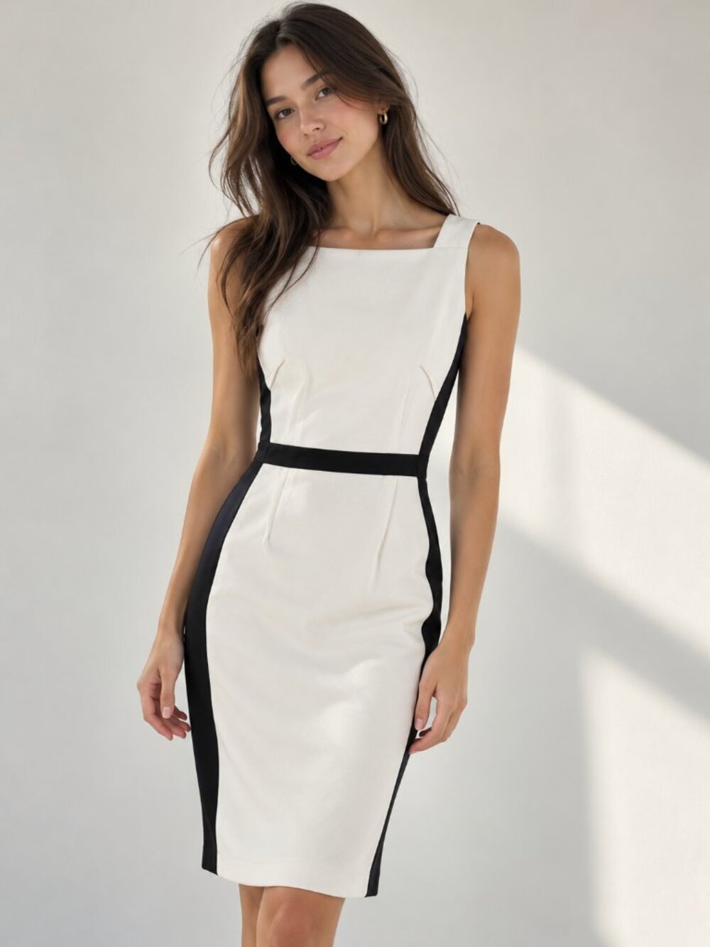 Calvin Klein White Black Colorblock Sleeveless Sheath Dress 0942